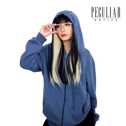 Peculiar Blue Oversize Hoodie Sports Jacket Sweater Pure Cotton 360g for Men or Women