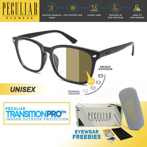 Peculiar AOKI Square BLACK Polycarbonate Frame Photochromic TransitionPRO Lens