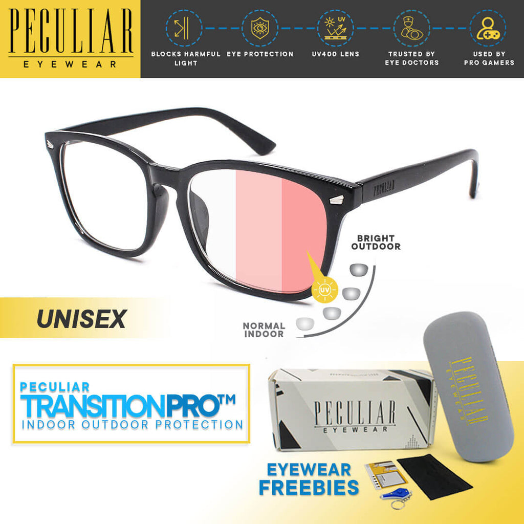 Peculiar AOKI Square BLACK Polycarbonate Frame Photochromic TransitionPRO Lens