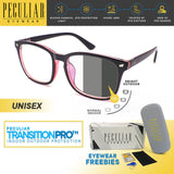 Peculiar AOKI Square BLACKRED Polycarbonate Frame Photochromic TransitionPRO Lens