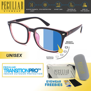 Peculiar AOKI Square BLACKRED Polycarbonate Frame Photochromic TransitionPRO Lens