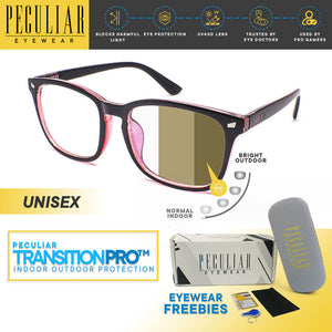 Peculiar AOKI Square BLACKRED Polycarbonate Frame Photochromic TransitionPRO Lens