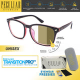 Peculiar AOKI Square BLACKRED Polycarbonate Frame Photochromic TransitionPRO Lens