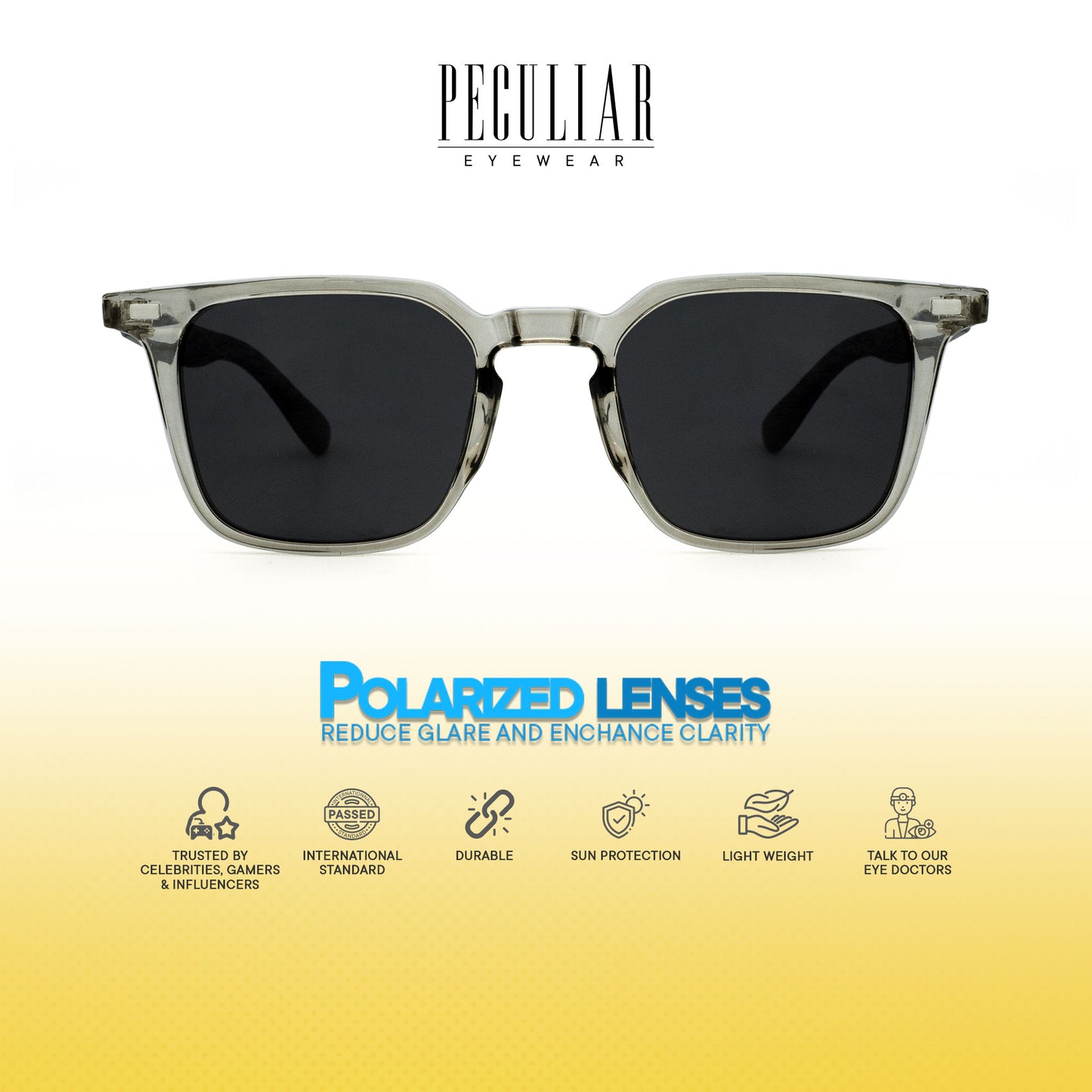 Peculiar Dell Square Acetate Metal Polarized Anti-Radiation Sunglass Eyewear for Woman Men