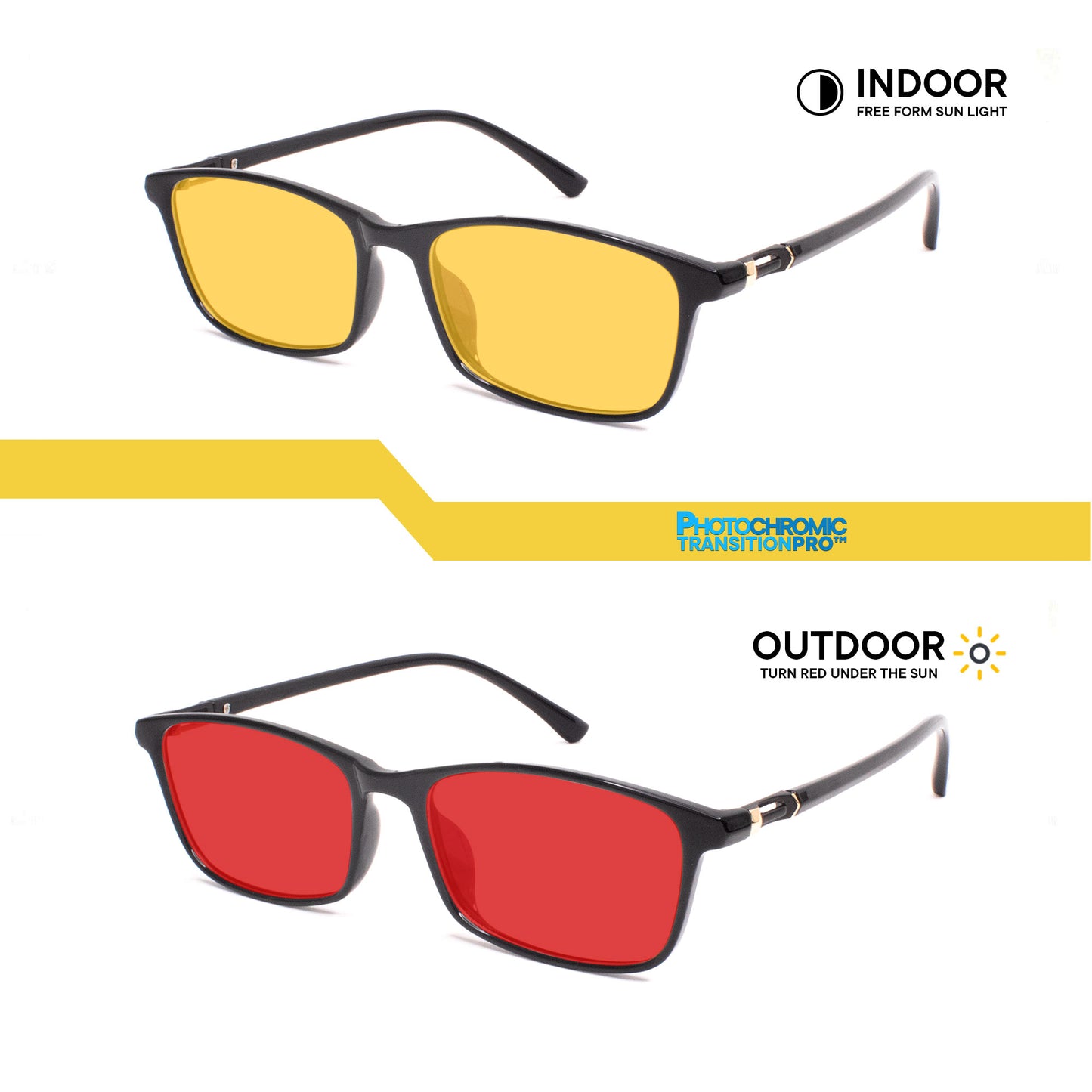 Peculiar Sean Rectangle Acetate Black Lens Sunglass Polarized Anti Rad Eyeglass Replaceable Lens Frames PhotoChromic TransitionPro  UV400 Lens Photochromic TAC Lens for Men and Women