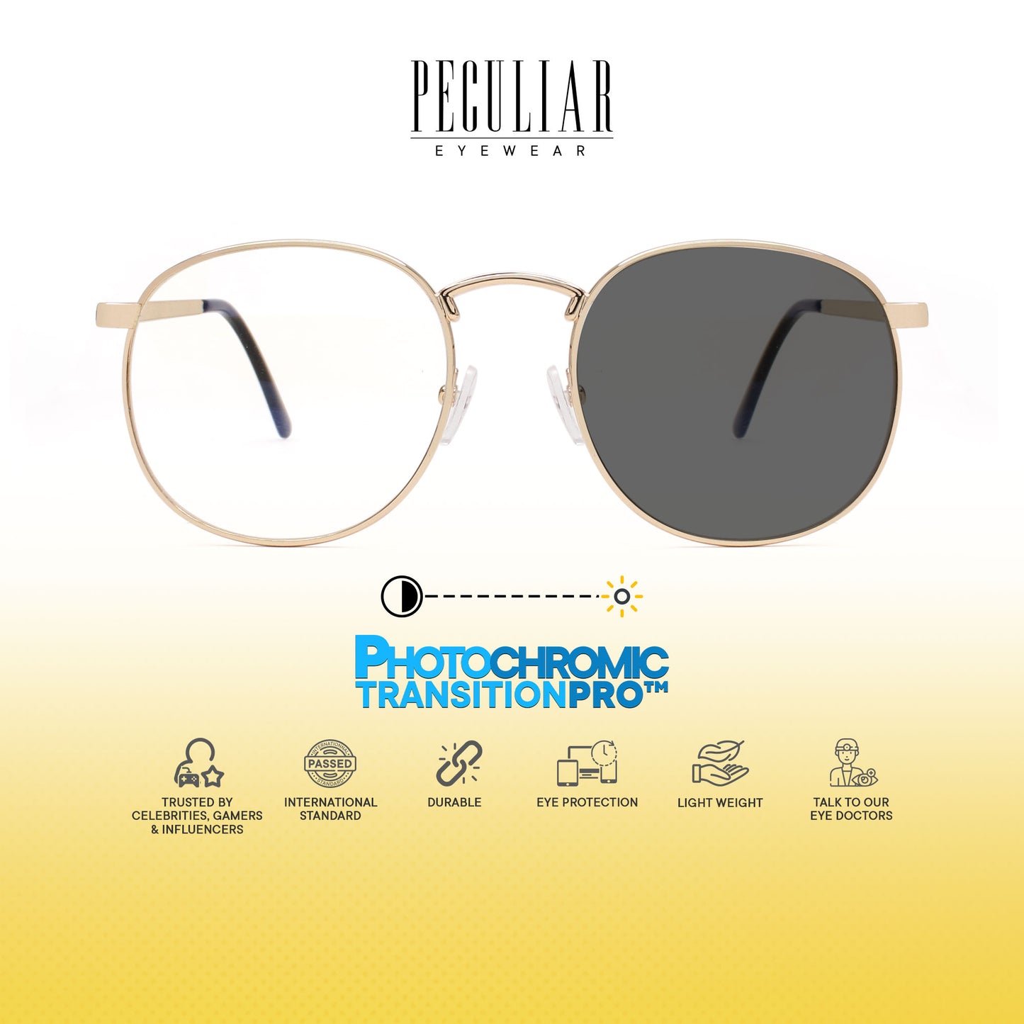 Peculiar Hugo Square Metal Black Lens Sunglass Polarized Anti Rad Eyeglass Replaceable Lens Frames PhotoChromic TransitionPro  UV400 Lens Photochromic TAC Lens for Men and Women