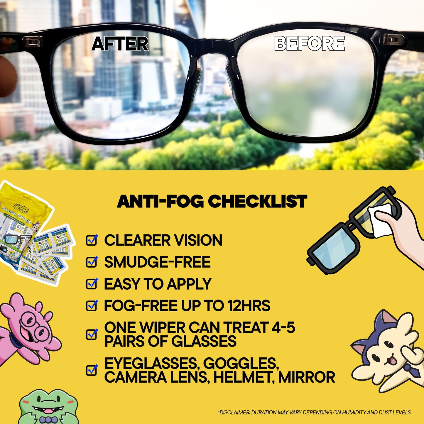 Peculiar Anti-Fog Wipes 20pcs only Bundle Nano-Technology Cleaner Non-Toxic Quick Dry