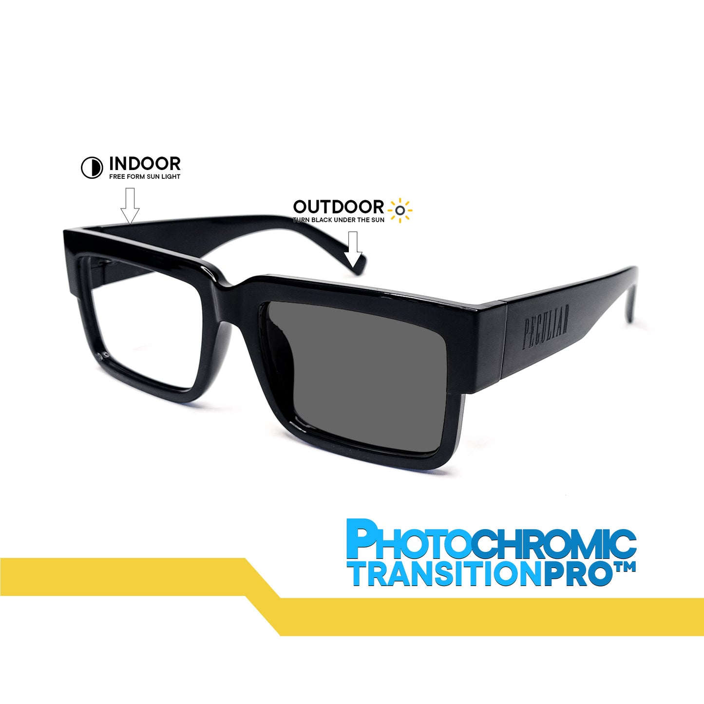 Peculiar Uno Square Acetate Black Lens Sunglass Polarized Anti Rad Eyeglass Replaceable Lens Frames PhotoChromic TransitionPro  UV400 Lens Photochromic TAC Lens for Men and Women