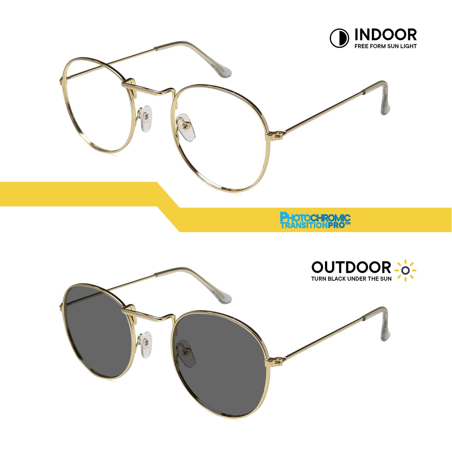 Peculiar Louise Round Metal Black Lens Sunglass Polarized Anti Rad Eyeglass Replaceable Lens Frames PhotoChromic TransitionPro  UV400 Lens Photochromic TAC Lens for Men and Women