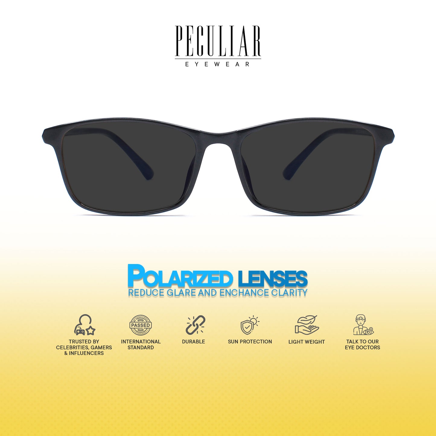 Peculiar Sean Rectangle Acetate Black Lens Sunglass Polarized Anti Rad Eyeglass Replaceable Lens Frames PhotoChromic TransitionPro  UV400 Lens Photochromic TAC Lens for Men and Women
