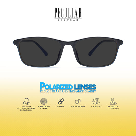 Peculiar Sean Rectangle Acetate Black Lens Sunglass Polarized Anti Rad Eyeglass Replaceable Lens Frames PhotoChromic TransitionPro  UV400 Lens Photochromic TAC Lens for Men and Women
