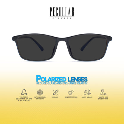 Peculiar Sean Rectangle Acetate Black Lens Sunglass Polarized Anti Rad Eyeglass Replaceable Lens Frames PhotoChromic TransitionPro  UV400 Lens Photochromic TAC Lens for Men and Women