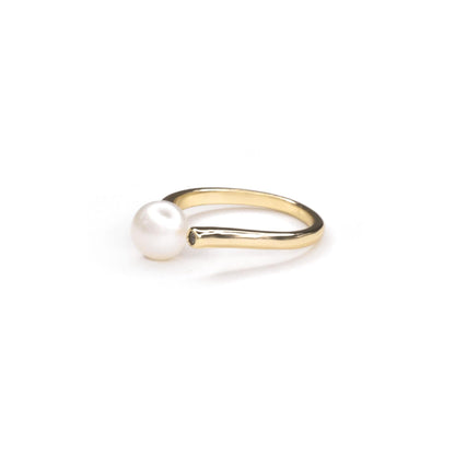 Peculiar Natural Pearls 18k Gold Plated Zircon Night and Day Open Ring