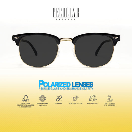 Peculiar Clubmaster Square Black Lens Sunglass Polarized Anti Rad Eyeglass Replaceable Lens Frames PhotoChromic TransitionPro  UV400 Lens Photochromic TAC Lens for Men and Women