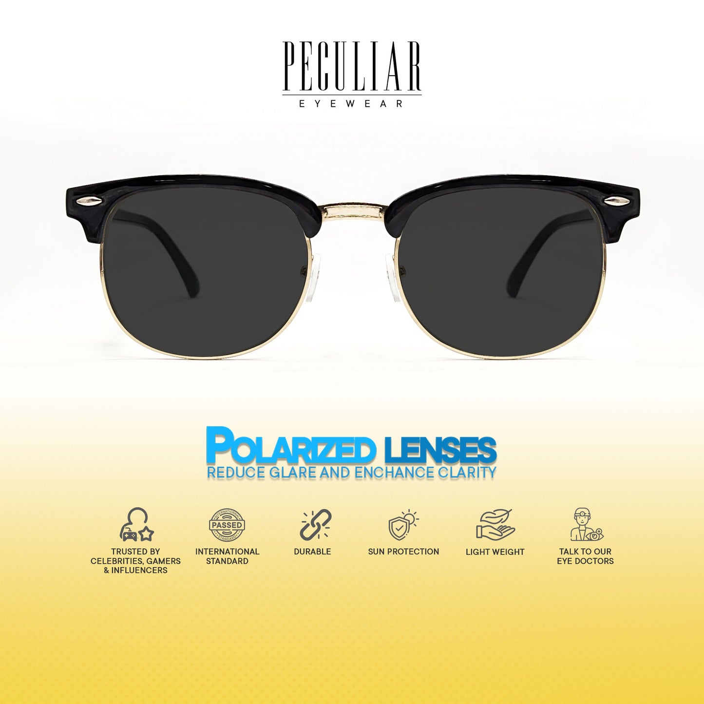 Peculiar Clubmaster Square Sunglass Anti Rad Eyeglass Replaceable Lens Frames PhotoChromic TransitionPro Polarized UV400 Lens Photochromic TAC Lens for Men and Women