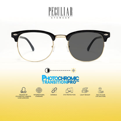 Peculiar Clubmaster Square Sunglass Anti Rad Eyeglass Replaceable Lens Frames PhotoChromic TransitionPro Polarized UV400 Lens Photochromic TAC Lens for Men and Women