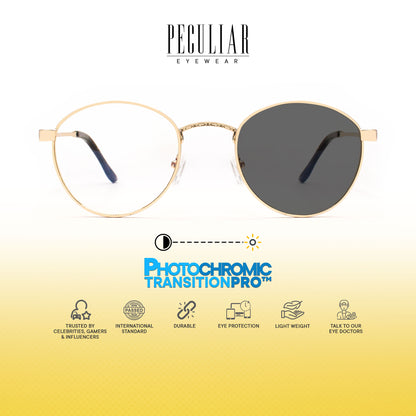 Peculiar Alex Round Metal Sunglass Anti Rad Eyeglass Replaceable Lens Frames PhotoChromic TransitionPro Polarized UV400 Lens Photochromic TAC Lens for Men and Women