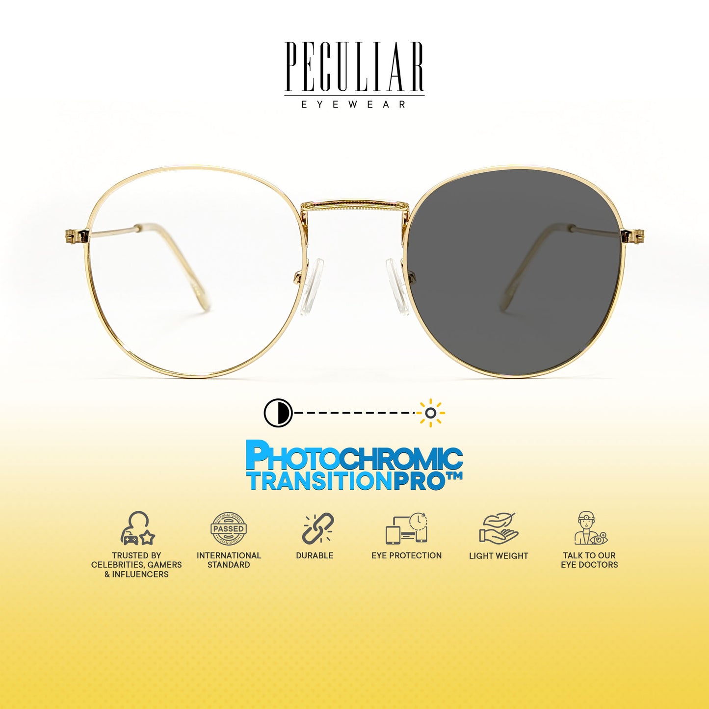 Peculiar Louise Round Metal Sunglass Anti Rad Eyeglass Replaceable Lens Frames PhotoChromic TransitionPro Polarized UV400 Lens Photochromic TAC Lens for Men and Women