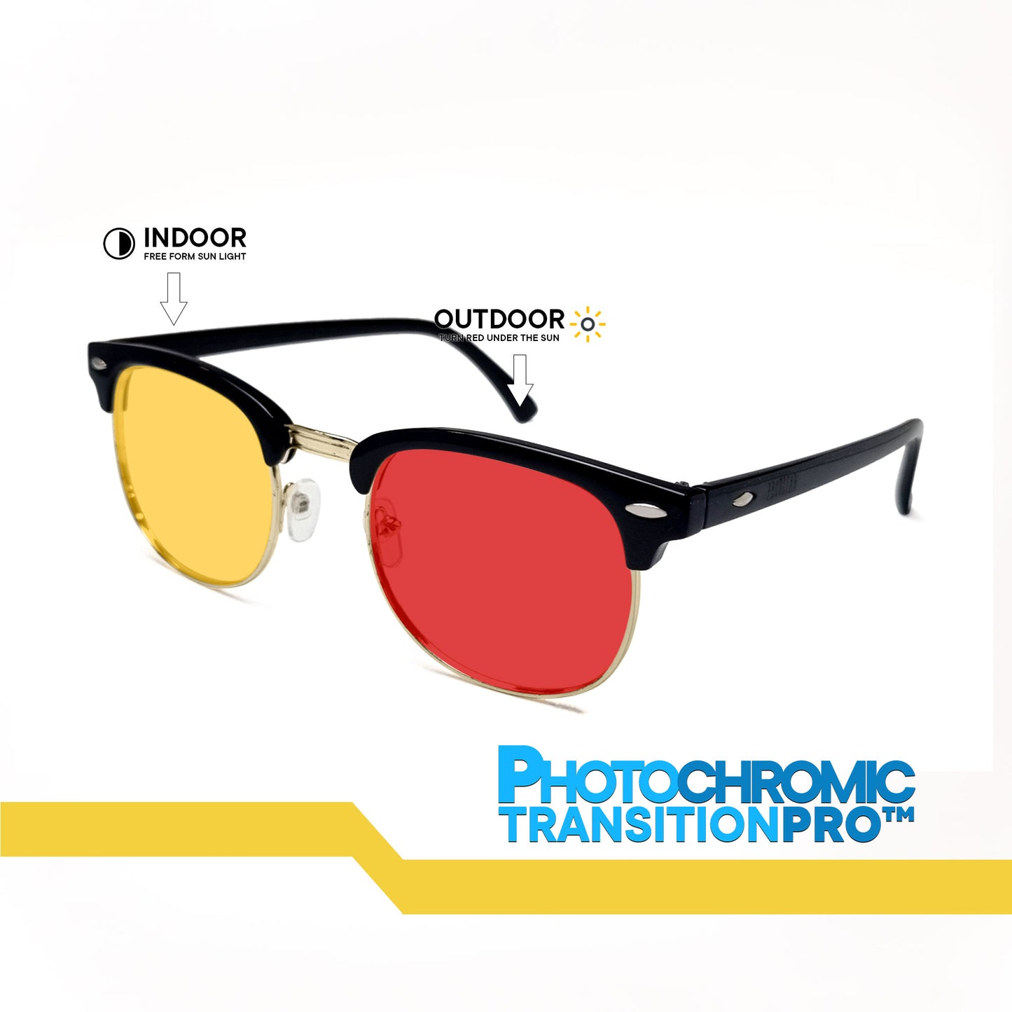 Peculiar Clubmaster Square Black Lens Sunglass Polarized Anti Rad Eyeglass Replaceable Lens Frames PhotoChromic TransitionPro  UV400 Lens Photochromic TAC Lens for Men and Women