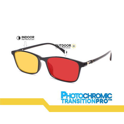 Peculiar Sean Rectangle Acetate Black Lens Sunglass Polarized Anti Rad Eyeglass Replaceable Lens Frames PhotoChromic TransitionPro  UV400 Lens Photochromic TAC Lens for Men and Women