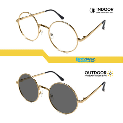 Peculiar Eli Round Metal Black Lens Sunglass Polarized Anti Rad Eyeglass Replaceable Lens Frames PhotoChromic TransitionPro  UV400 Lens Photochromic TAC Lens for Men and Women