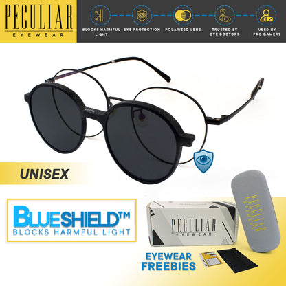 Peculiar Chu Round Titanium Frame Anti-Radiation UV400 Magnetic Clip On Polarized Sunglasses Lens Replaceable Lenses Computer Eyewear for Men and Women