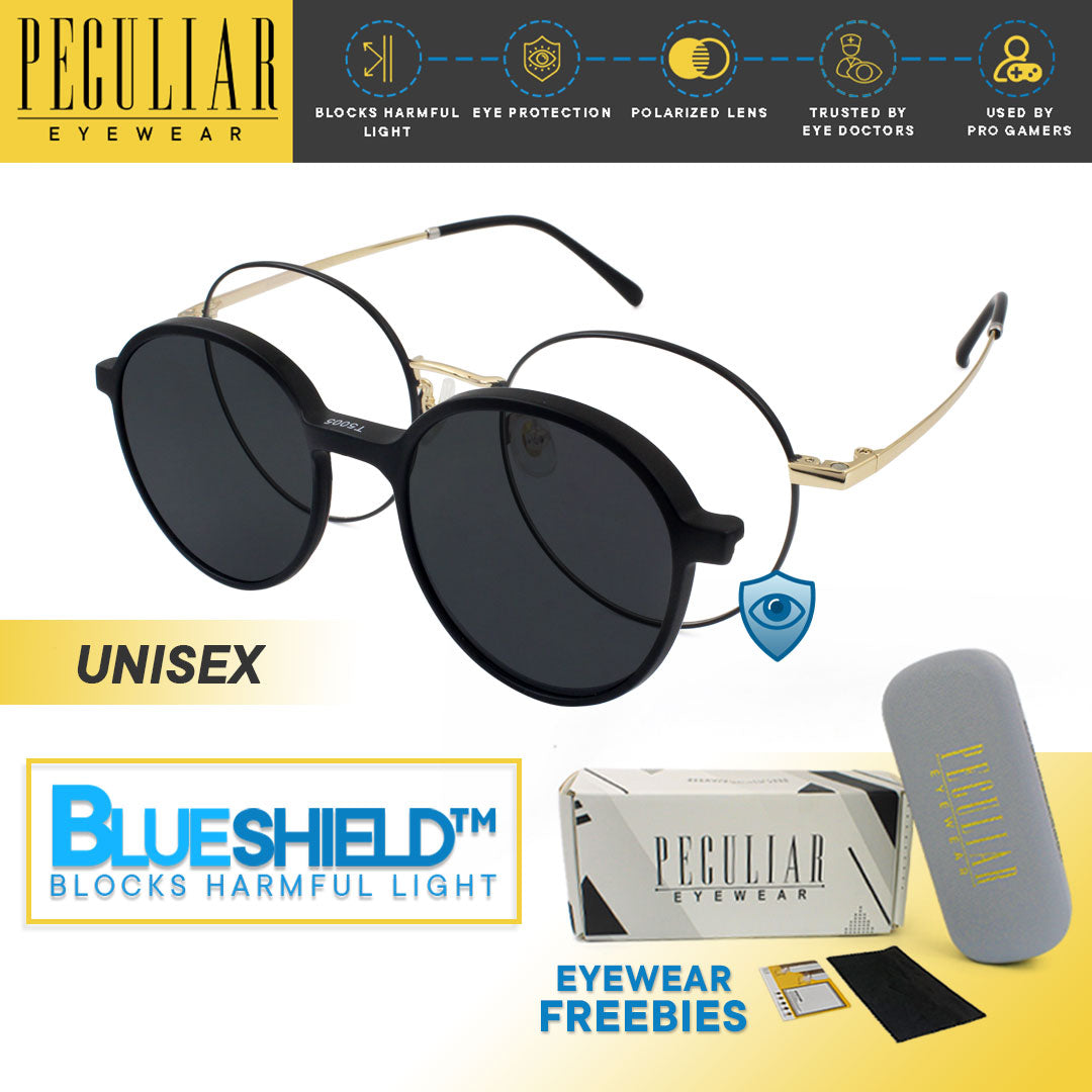 Peculiar Chu Round Titanium Frame Anti-Radiation UV400 Magnetic Clip On Polarized Sunglasses Lens Replaceable Lenses Computer Eyewear for Men and Women