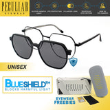 Peculiar Haru Deco Frame Anti-Radiation UV400 Magnetic Clip On Polarized Sunglasses Lens Replaceable Lenses Computer Eyewear for Men and Women