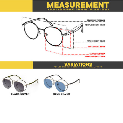 Peculiar Tori Round Frame Anti-Radiation UV400 Magnetic Clip On Polarized Sunglasses Lens Replaceable Lenses Computer Eyewear for Men and Women