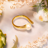 Peculiar Natural Pearls 18k Gold Plated Zircon Night and Day Open Ring