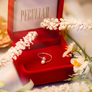 Peculiar Natural Pearls Jewelry Simple Round Open Ring Pearl Stud  Stainless Gold Plated Adjustable
