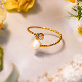 Peculiar Natural Pearls Jewelry Simple Round Open Ring Pearl Stud  Stainless Gold Plated Adjustable