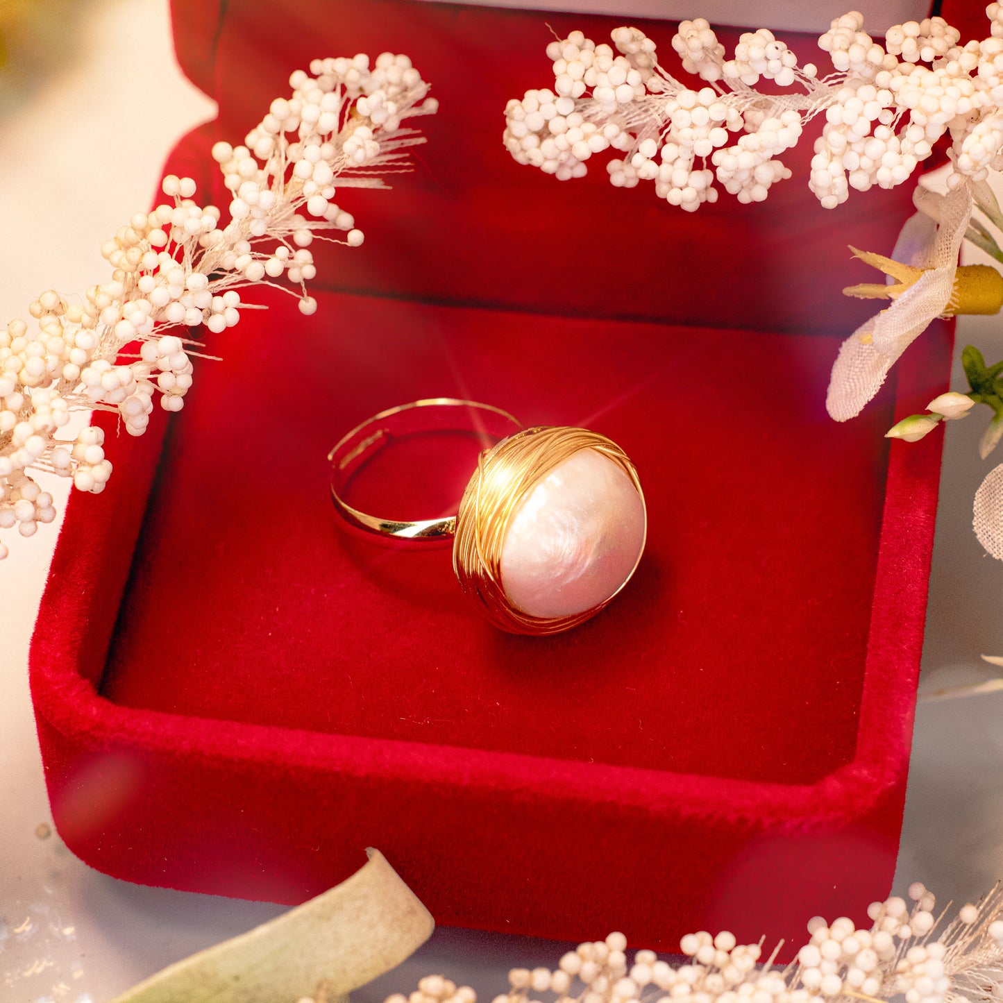Peculiar Natural Baroque Pearls 18k Gold Plated Stargazer Open Ring - Jewelry