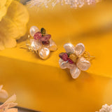 Peculiar Natural Baroque Pearls Gold Plated with Quarts Stones Constructed Flower Earrings - Jewelry