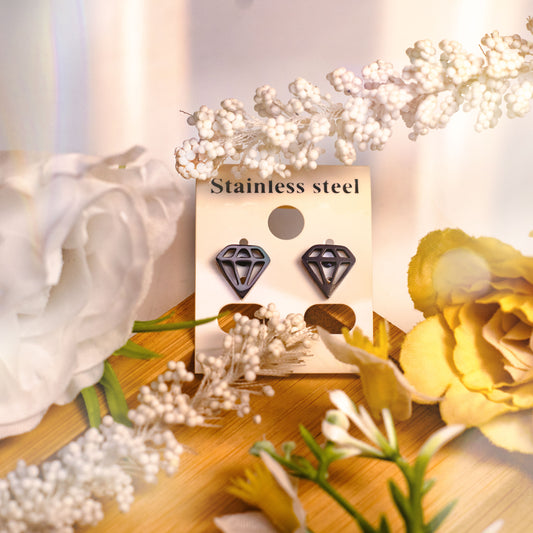 Peculiar Shine Jewelry Diamond Styled Flat Cut Stainless Steel Stud Earring