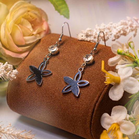 Peculiar Five Petal Flower Dangling Wired Hook Stainless Steel Earring Jewelry