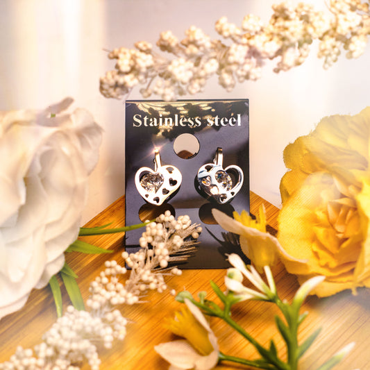 Peculiar Fortuna Jewelry Stencil Heart Diamonds Stainless Steel Stud Earring