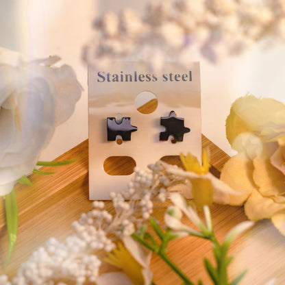 Peculiar Puzzle Piece Pair Stainless Steel Stud Earring Jewelry