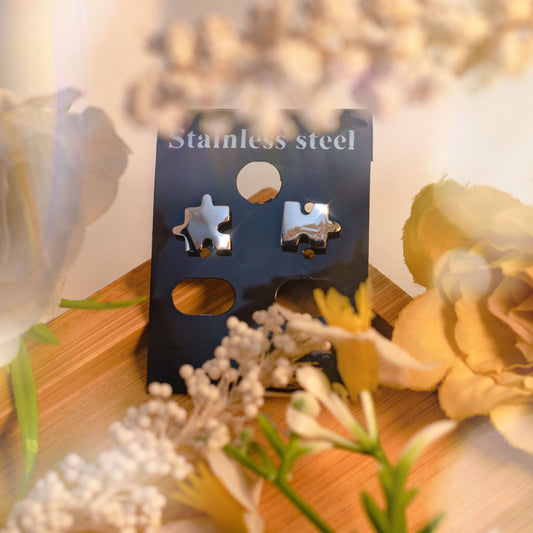 Peculiar Puzzle Piece Pair Stainless Steel Stud Earring Jewelry