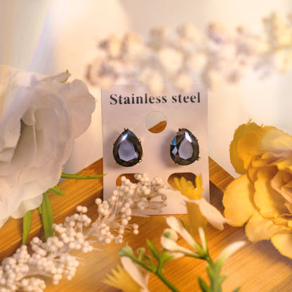 Peculiar Asteria Jewelry Tear Drop Diamonds Stainless Steel Stud Earring