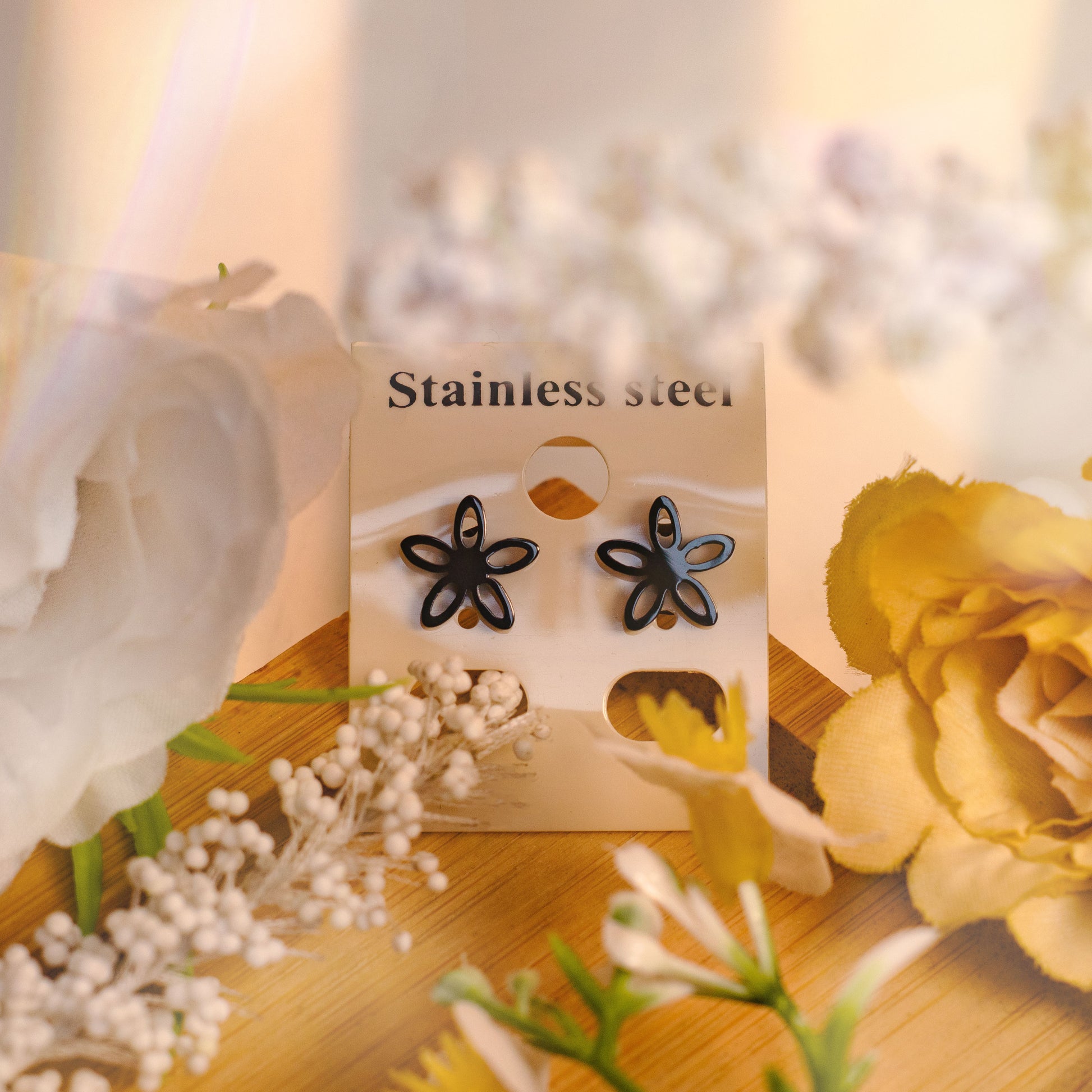 Peculiar Flora Jewelry Five Petal Flower Stainless Steel Stud