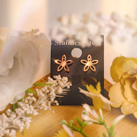 Peculiar Flora Jewelry Five Petal Flower Stainless Steel Stud Earring