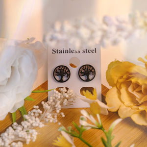 Peculiar Meadow Jewelry Tree of Life Stainless Steel Stud Earring-RoseGold