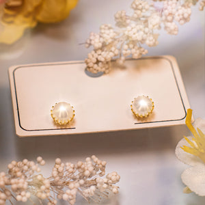 Peculiar Jewelry Natural Pearl Round Gold Plated Stud Earring - Non Tarnish Baroque Pearls