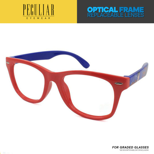 Justice League x Peculiar Eyewear SUPERMAN Kids Square Optical Frame For Graded Lens Replaceable Eyeglasses Lenses for Women or Men