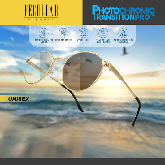 Peculiar ALEX Round Brown TransitionPRO Fashion Glasses Anti-Radiation for Men and Women