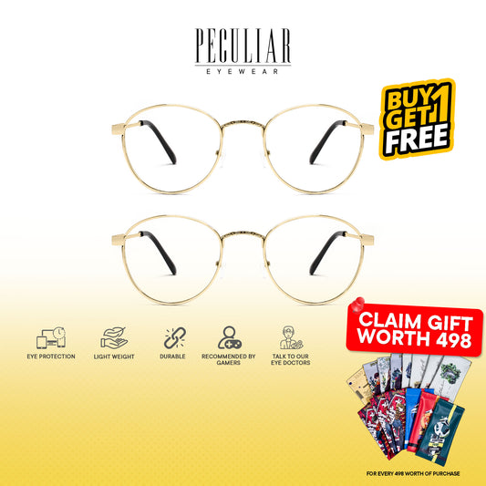 Peculiar Eyewear Buy 1 Take 1 ALEX Gold Round Anti-Radiation Eyeglasses