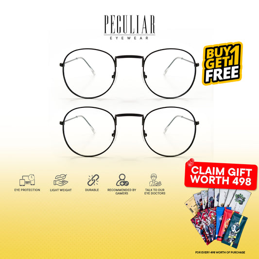 Peculiar Eyewear Buy 1 Take 1 LOUISE Black Round Anti-Radiation Eyeglasses