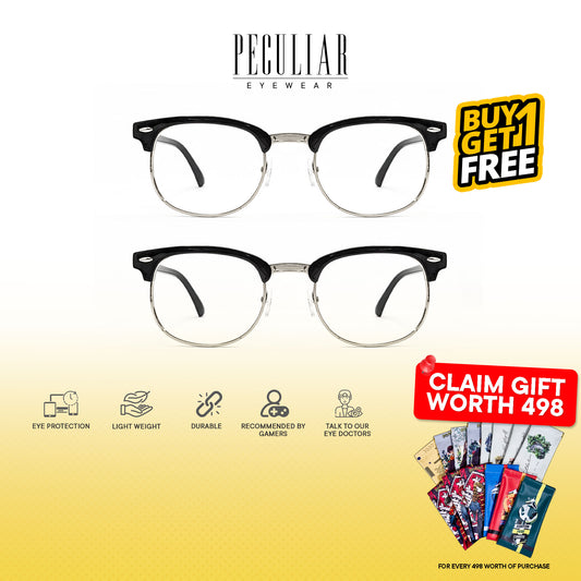 Peculiar Eyewear Buy 1 Take 1 Clubmaster Black Square Anti-Radiation Eyeglasses