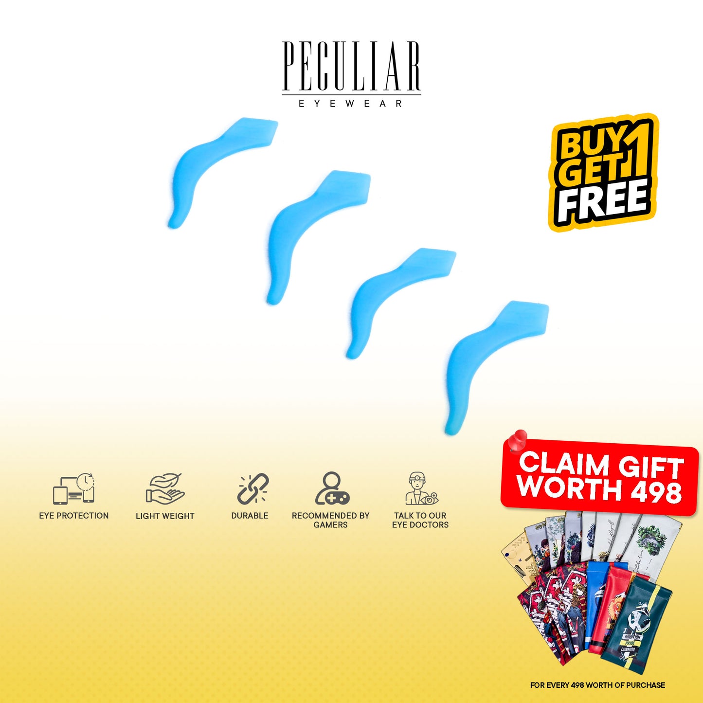 Peculiar Eyewear Buy 1 Take 1 SS22A Hook Blue Grip Tip Silicon Anti Slip